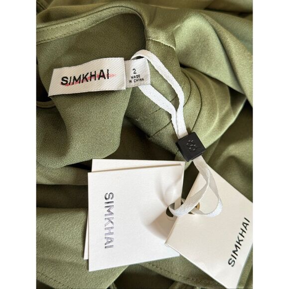 SIMKHAI Womens Izel Boat Neck Satin Draped Cape Gown Olive Green Size 2 - Picture 10 of 11